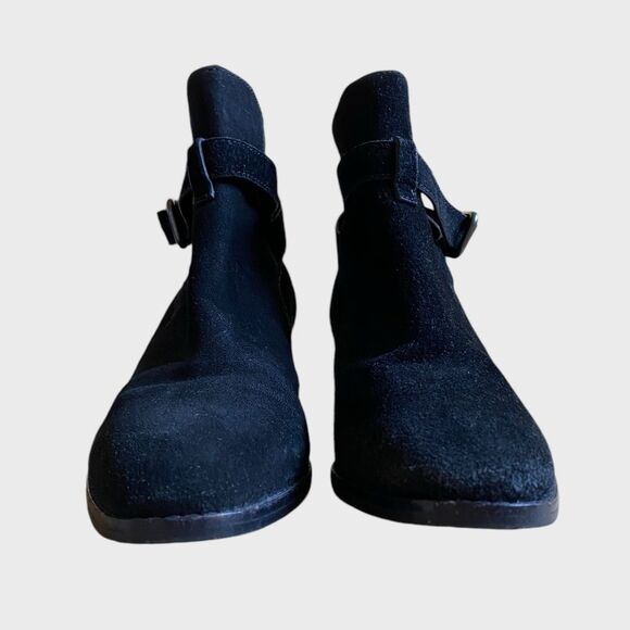 Marc Fisher Razzle Suede Ankle Boots Women's Size 6.5 Black Leather Buckle - Picture 11 of 16